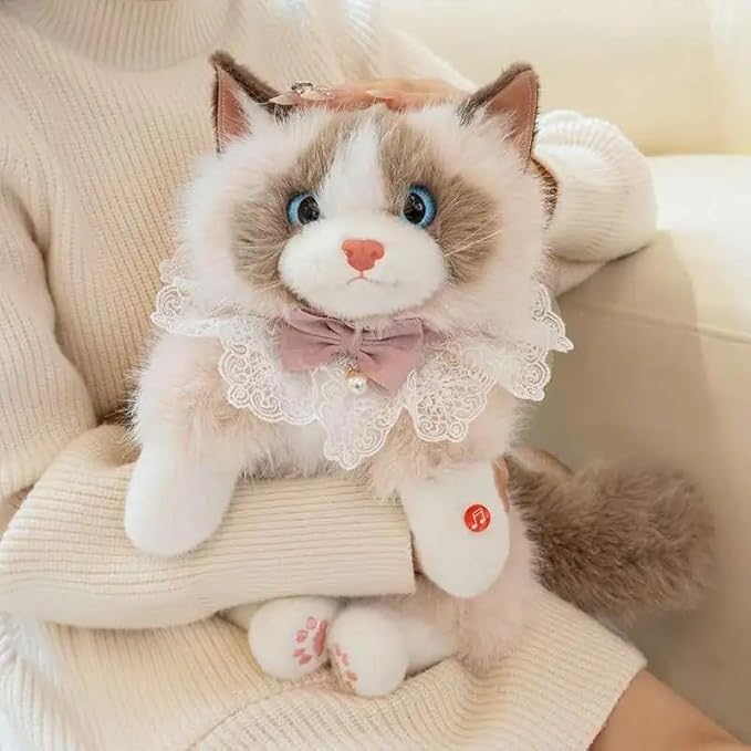 Image of Cute and Soft Stuffed Animal Backpack with Adjustable Straps White Cat Bag | Ragdoll Cat Plush Backpack - Fluffy Realistic Stuffed Animal Shoulder Bag with Elegant |(golden)
