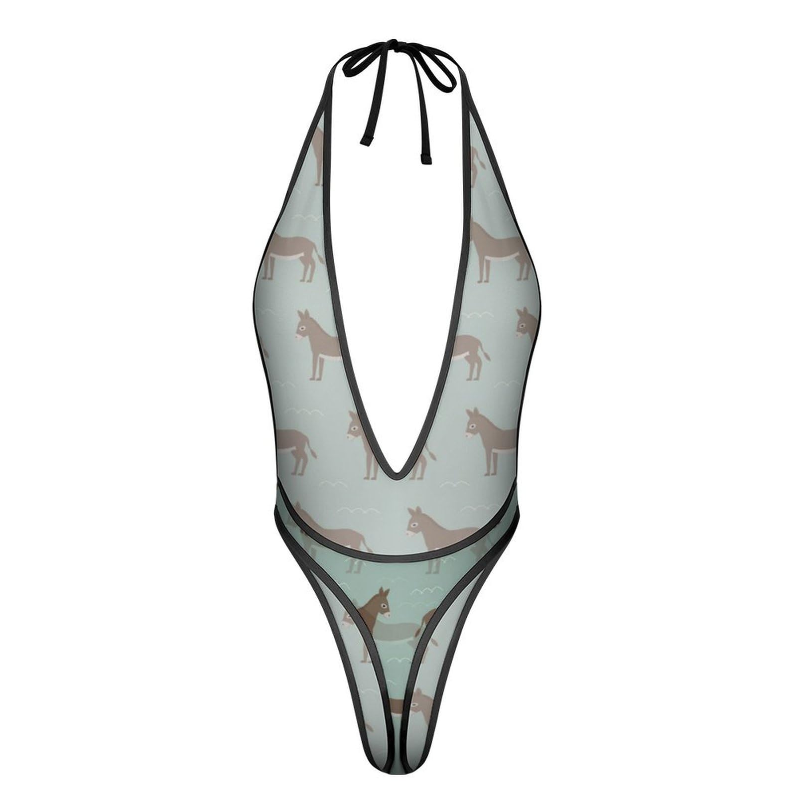 Cartoon Donkey Deep V Halter Lingerie Bodysuit Sexy Mesh Teddy Babydoll for Women 1 Piece L