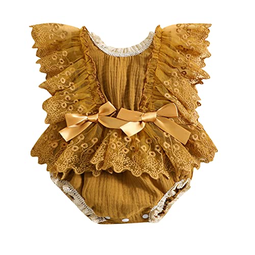 Qiylii Newborn Baby Girl White Lace Romper Onesie Cute Bowknot Infant Ruffle Lace Bodysuit Clothes