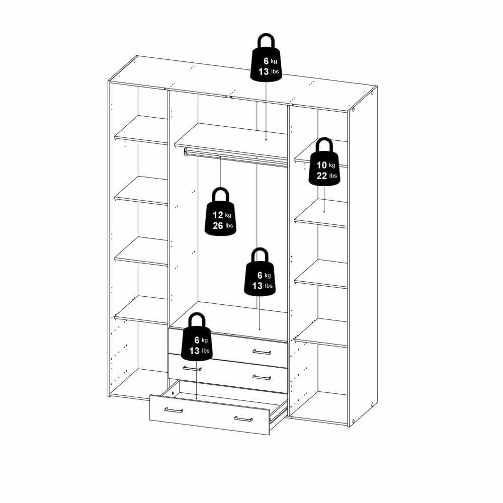 Arredo Stock Armadio 4 ante e 3 cassetti bianco, 154X49,5X200,4H