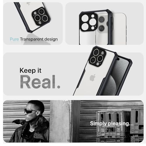 Image of Pikkme Back Cover | Crystal Clear Transparent Back | Ultra Hybrid | Full Camera Protection | Raised Edge | Bumper Back Case for iPhone 15 Pro Max (Black)