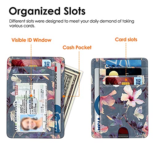 Image of FINTIE Slim Minimalist Front Pocket Wallet, RFID Blocking Credit Card Holder Card Cases with ID Window for Men Women (Blooming Hibiscus)