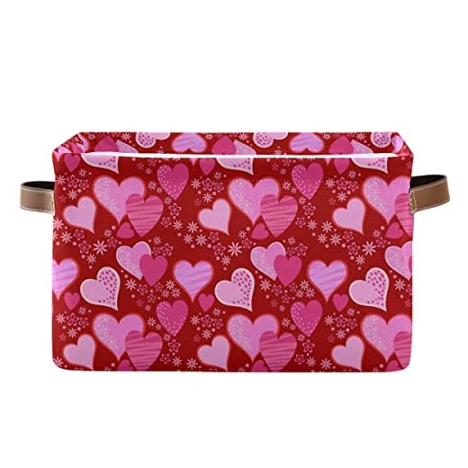 Cesta de armazenamento de coração de amor vermelho rosa cestas de roupa de tecido feliz dia dos namorados caixas de armazenamento organizador para pano de bebê cachorro brinquedos livros cubos prateleira caixas de armário 40 × 30 × 20 centímetros