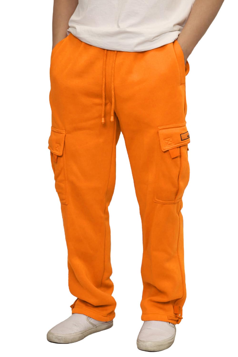 URBANJ Men's Heavyweight Fleece Cargo Sweatpants Loose Fit Open Bottom Cargo Pants Size S-5XL