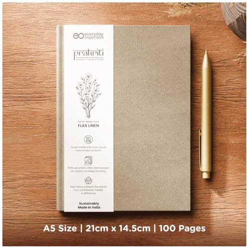 Image of eo A5 Hardbound Diary Notebook, 100 Ruled Pages 100 GSM | Flax Linen Cover with Cotton Rag Paper | Aesthetic Journal Diary for Women & Men | Daily Planner, Notes, Office