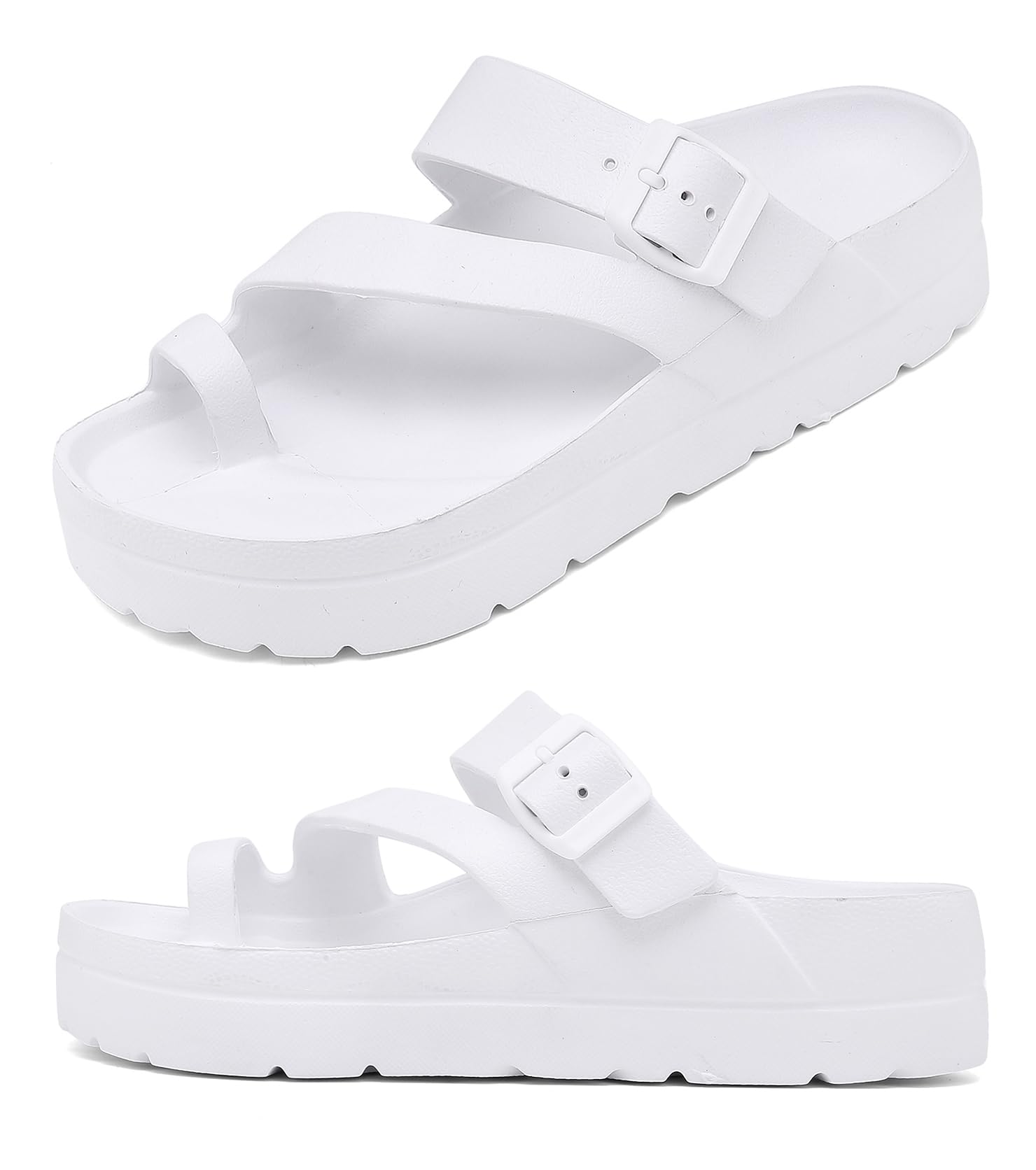 Haifago Women White Platform Slides Adjustable Buckle EVA Sandals, Toe Loop Orthotic Sandal Summer Beach Oceanside Holiday Outdoor, 6