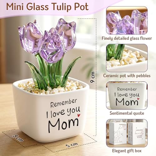 Birthday Gifts for Mom from Daughter Son - Mini Purple Glass Tulip - Image 2