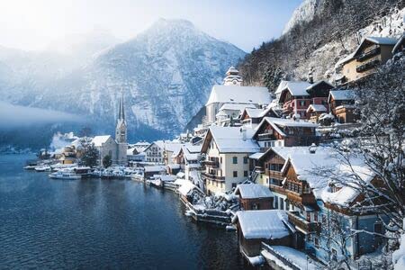Tableau Hallstatt aluminium 80x50 cm décoration grand format pour mur vide