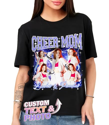 Tehg & Tuhg Custom Photo T-Shirt Name & Text, Personalized Senior Baseball Football Shirt for Mom Dad on Game Day Spirit Team