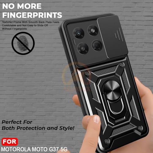 Image of Armor Bumper Back Cover Case for Motorola Moto G37 5G Rotating Camera Cover, Ring Holder & Kickstand | Heavy Duty & 360 Degree Protection Back Cover for Motorola Moto G37 5G (Black)