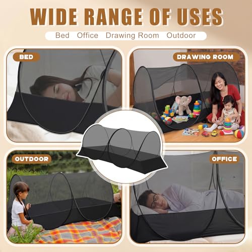 Image of Large Pop up Mosquito Net for Camping Portable Foldable Mosquito Tent Bug Net Bed Travel Patio Outdoor 78 x 39 x 28 Inch Bug Netting Mesh Tent Canopy for Adults Baby Bedroom, Black