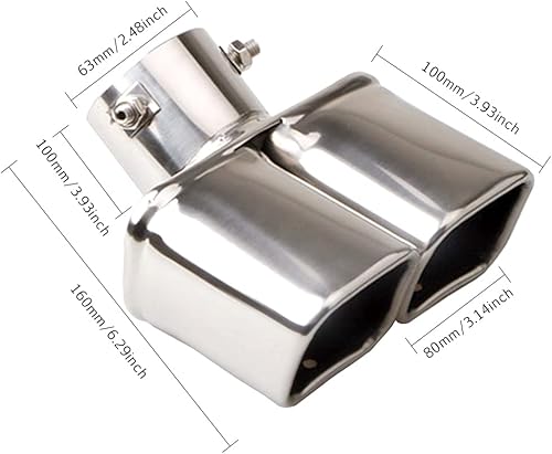 Miniatura 7 de Sakali Silenciador universal de 2.5 pulgadas para tubos de escape de automóvil de acero inoxidable, tubo de escape de automóvil cuadrado doble (azul