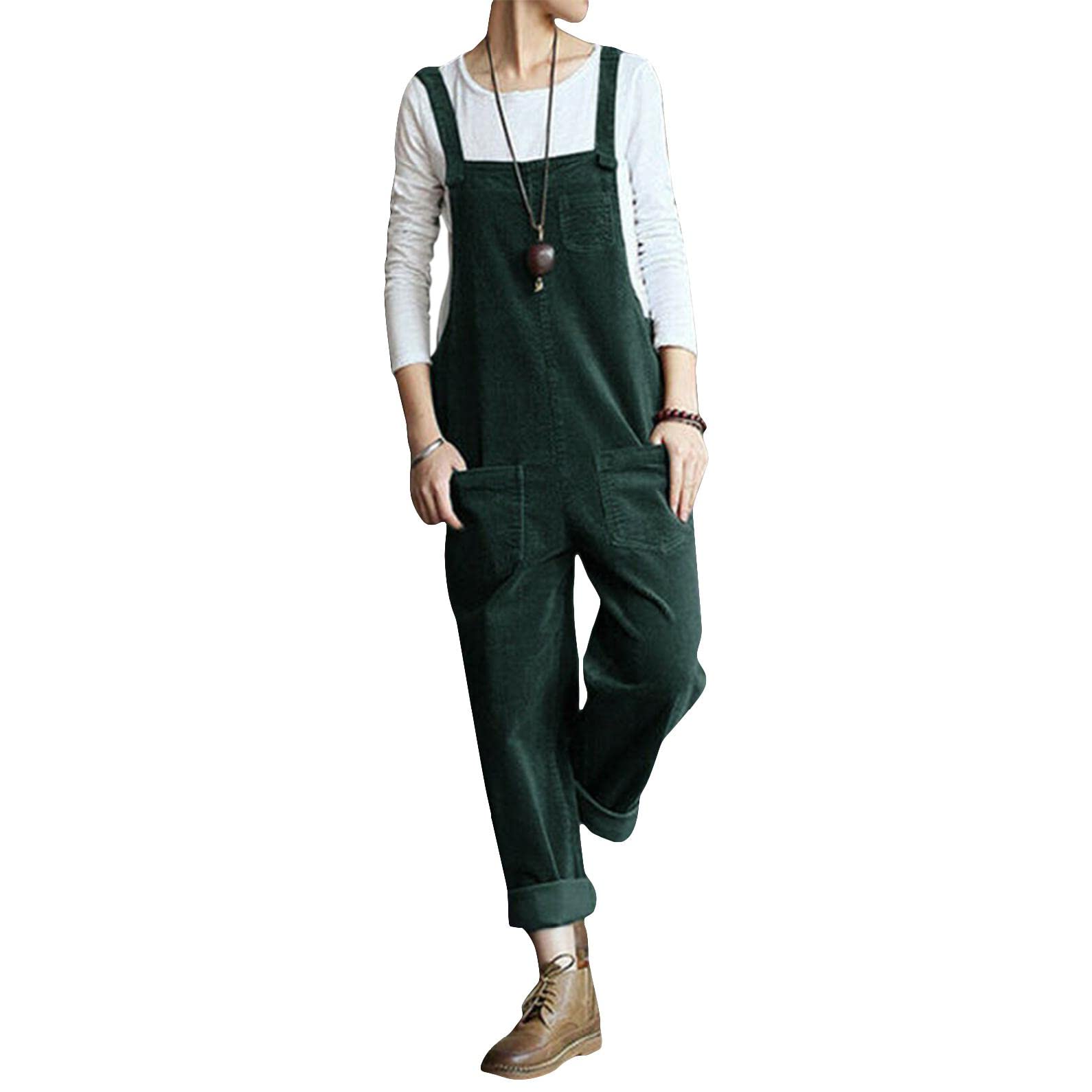 CROSTRITON Women's Vintage Corduroy Dungarees Baggy Sleeveless Overall Strap Jumpsuits Pants