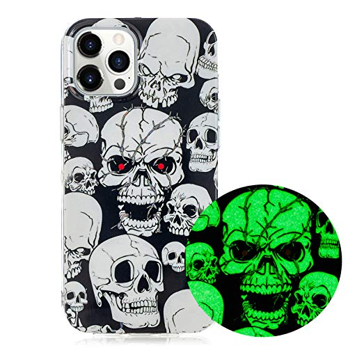 Luvi For Iphone 12/Iphone 12 Pro Case Glow In The Dark Skull Noctilucent Darkness Fluorescent Protective Cover Clear Ultra Thin Slim Tpu Rubber Silicone Case For Iphone 12/12 Pro 6.1 Inch #TOP21