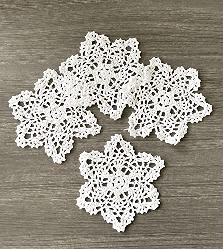 Fennco Styles Handmade Crochet Lace Pineapple White Doily. 4 Inch Round. 100% Cotton. 4 Pieces.