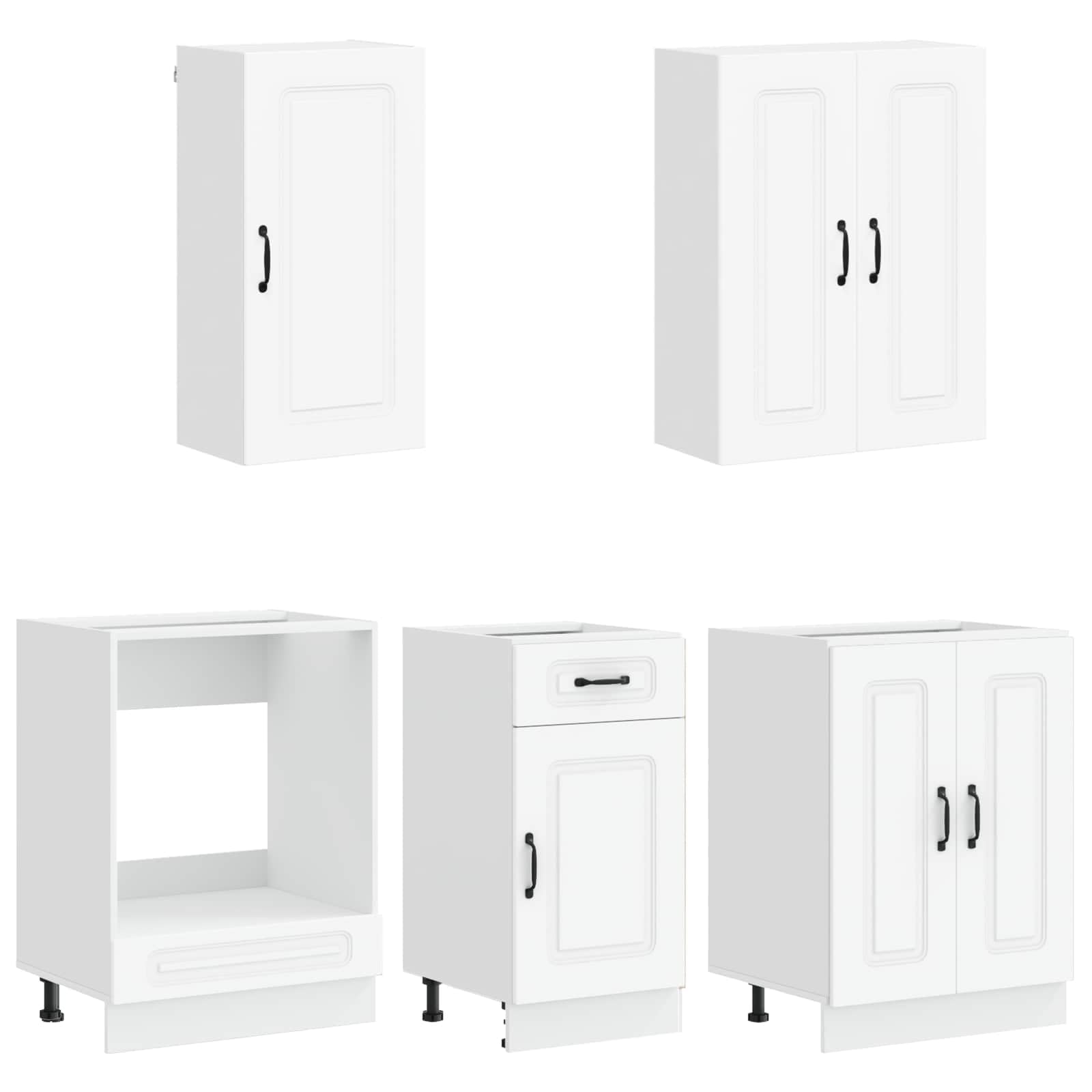 Kalmar - Comodino da cucina in legno bianco, 5 pezzi, con armadietti inferiori da 40 e 60 cm, supporto da parete, portaoggetti con cassetto e porta, per cucina e sala da pranzo
