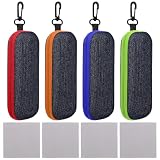 SMYJDMM Funda para gafas, 4 unidades, tela vaquera, funda dura, funda para gafas de sol con mosquetón y 4 paños de limpieza para gafas deportivas, gafas de lectura, gafas de sol