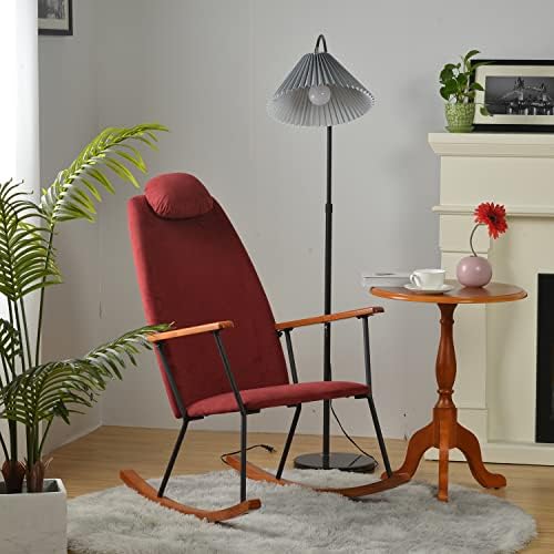 JARKUZ Rocking Chair Nursery, Modern Wood Nursery Rocking Chair with Cushion and Pockets, High Density Foam Modern Upholstered Armchair for Nursing and Relaxing (Red)