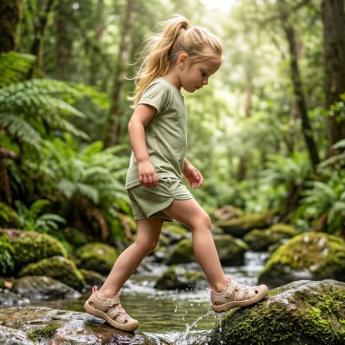Image of Wide Toe Box Toddler Sandals Water Shoes Boys Girls Quick Dry Summer Beach | Non Slip Sole, Flexible, Machine Washable, Easy to Clean, Breathable, Adjustable Hook and Loop, Closed-toe for Outdoor & Pool