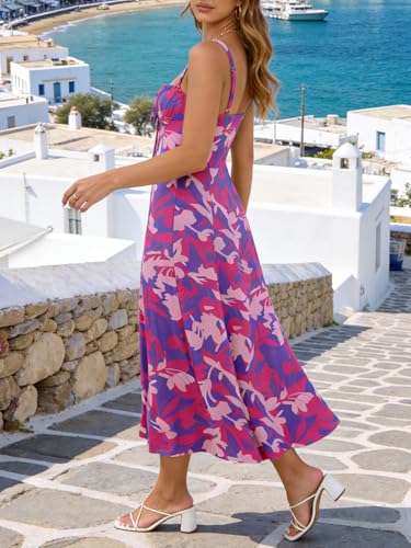 Image of YATHON Women's Summer Midi Corset Boho Dresses Spring Casual Floral Spaghetti Straps Lace Up Dress Flowy Aline Beach Sundress