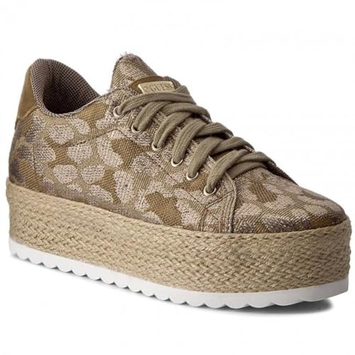 Guess Zapato deportivo con cordones, tejido laminado con cuña 4,5 cm, bronce, 39 EU