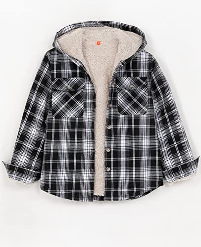 Image of ZENTHACE Boys Sherpa Fleece Lined Flannel Plaid Button Down Shirt Jacket,Hooded Flannel Shirt with Hand Pockets