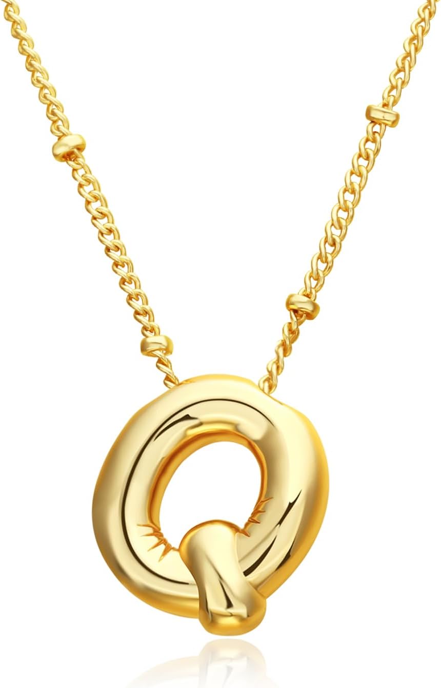 TZPI 18K Bubble Letter Necklace Gold for Women, Chunky Gold Necklace Rhinestone Initial Necklaces as Birthday Gifts Charm Puff Name Pendant Alphabet Non Tarnish Jewelry