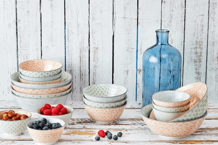 BJORN Service de Table Complet en Porcelaine Émaillée – Collection PATTERN Pastel – Vaisselle Dépareillée pour 6 Personnes, Assiettes et Arts de la Table