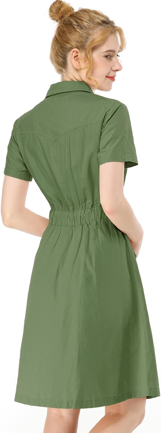 Allegra K Women's Safari Dresses Short Sleeve Cotton Button Down Collar Shirt Dress - Image 5