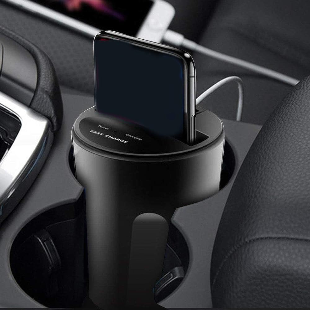 Riloer Caricabatteria da auto wireless, porta telefono con tazza, portabicchieri, base di ricarica wireless veloce