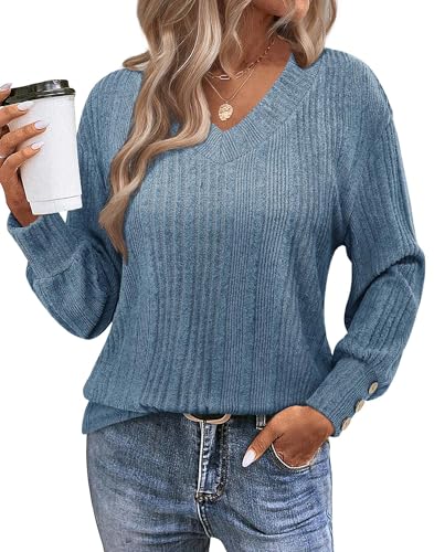 Bulotus Fall Sweaters for Women 2025 Tunic Sweater Long Sleeve Tops V Neck Lightweight Thin Pullover Work Casual Blouses