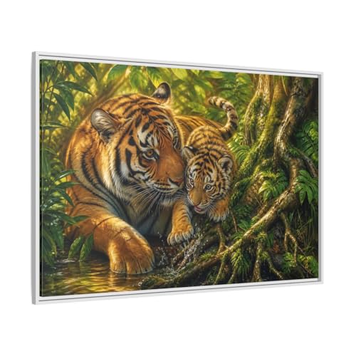 Tableau tigre et son petit pour habiller un grand mur de salon vide