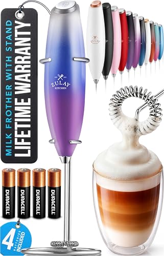 Image of Zulay Kitchen Powerful Milk Frother Wand With Duracell Batteries - Ultra Fast Handheld Drink Mixer - Electric Whisk Foam Maker for Coffee, Lattes, Cappuccino & Matcha - Z1 Motor - Firework