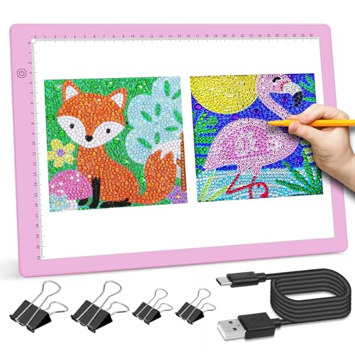 Comzler A4 Pink Light Board for Tracing, Dimmable Brightness LED Light Drawing Board, Sketch LED Light Drawing Pad, Tracing Light Table for Animation, Sketching, Stenciling, Artists
