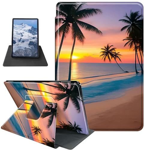 BFDHGQZC Sunset Beach Palm Trees Case for 7' Kindle Paperwhite (12th Generation,2024)&Kindle Colorsoft Signature Edition 7'(2024/2025) 360 Degree Rotating Stand Protective Cover with Auto Sleep/Wake