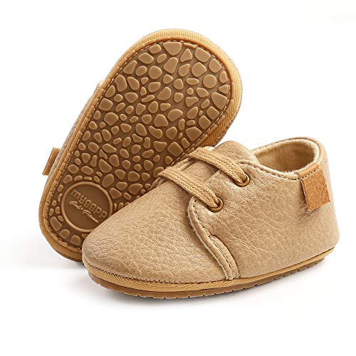 Image of SOFMUO Baby Boys Girls Lace Up Leather Sneakers Soft Rubber Sole Infant Moccasins Newborn Oxford Loafers Anti-Slip Toddler Wedding Uniform Dress Shoes
