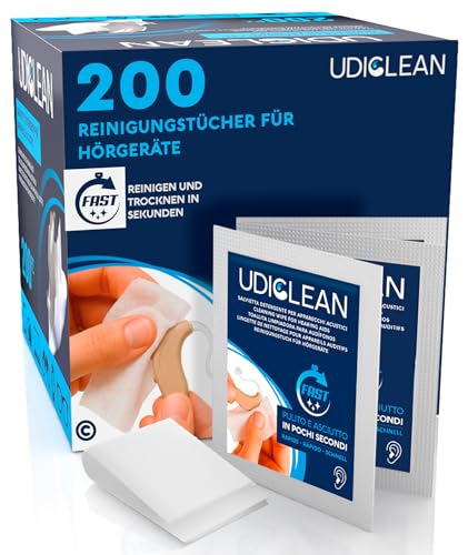 200 Reinigungstücher für Hörgeräte Udiclean - Feuchttücher Gegen Schmutz Schweiß und Fett Effektive Reinigung und Schnelle Trocknung - Einzeln Verpackt