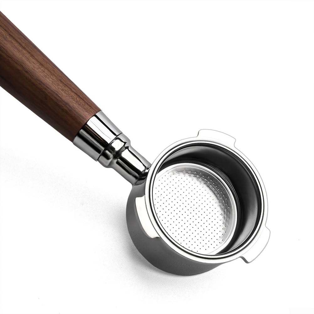 Portafiltro sin fondo de 51 mm para ECP680 ECP685 para máquina espresso, mango de madera, extracción de precisión de acero inoxidable para herramienta barista, plata