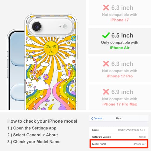 MOSNOVO for iPhone Air Case | Military Grade 6.6ft Drop Tested | Camera Control | Clear with 70's Psychedelic Groovy Art Design by MOSNOVO - Used condition - Image 2