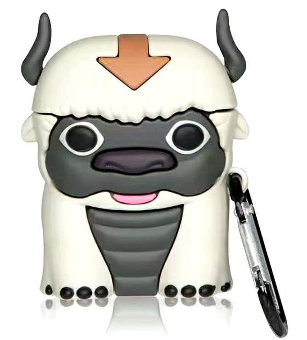 LucaSng 3D Cartoon Caw Anime Avatar Appa Aang Silicone for Apple AirPods 1 2 Case, For AirPods 1 2 Charging Case with Carabiner (Standing Appa AirPods 1&2)