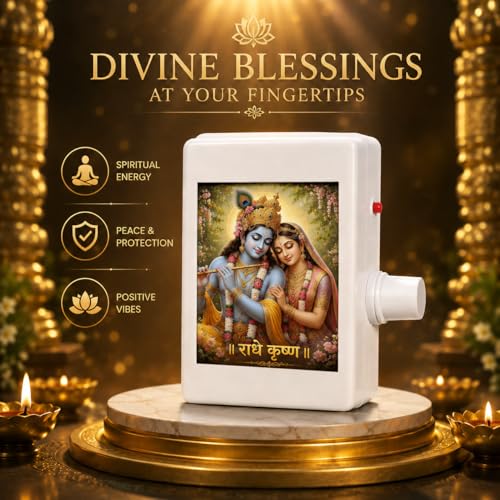 Image of Radhe Krishna 9-in-1 LED Mantra Chanting Box with Adjustable Volume & Bell Tones | Devotional Audio Player for Home, Temple & Meditation | Glowing Light for Peace & Positivity | Ideal Gift Item