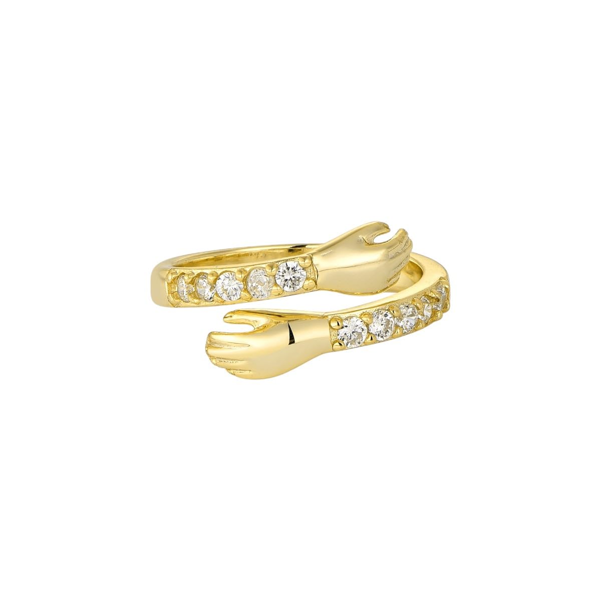 Anello abbracciante in oro con zirconi | argento sterling 925 | anello aperto placcato oro 18 carati | anello abbraccio regolabile | idea regalo
