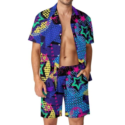 Chemise Hawaïenne Homme Ensemble Été Short et Pantalon de Plage Étoiles S