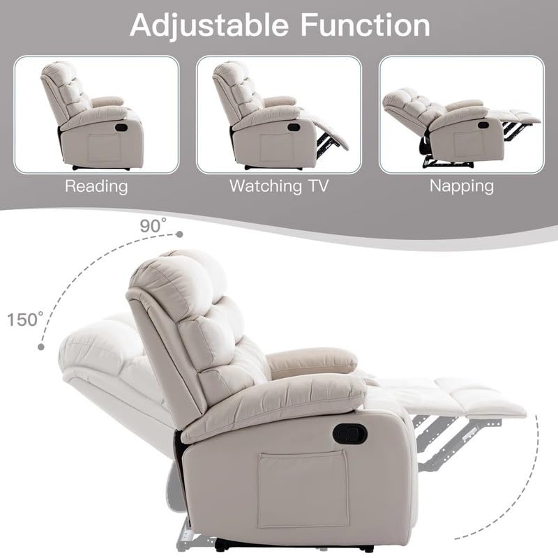 Image of Recliner Sofa 2 Seater | 2 Seater Sofa Recliner Loveseat Reclining Chair with Footrest Color Cream White (Cream)
