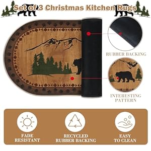 2 pcs bear non skid rug rustic lodge theme area rug with bear and cub scene cabin rug bear farmhouse rug winter kitchen cabin rug christmas bear decor for home bathroom bedroom living room  urban country home decor