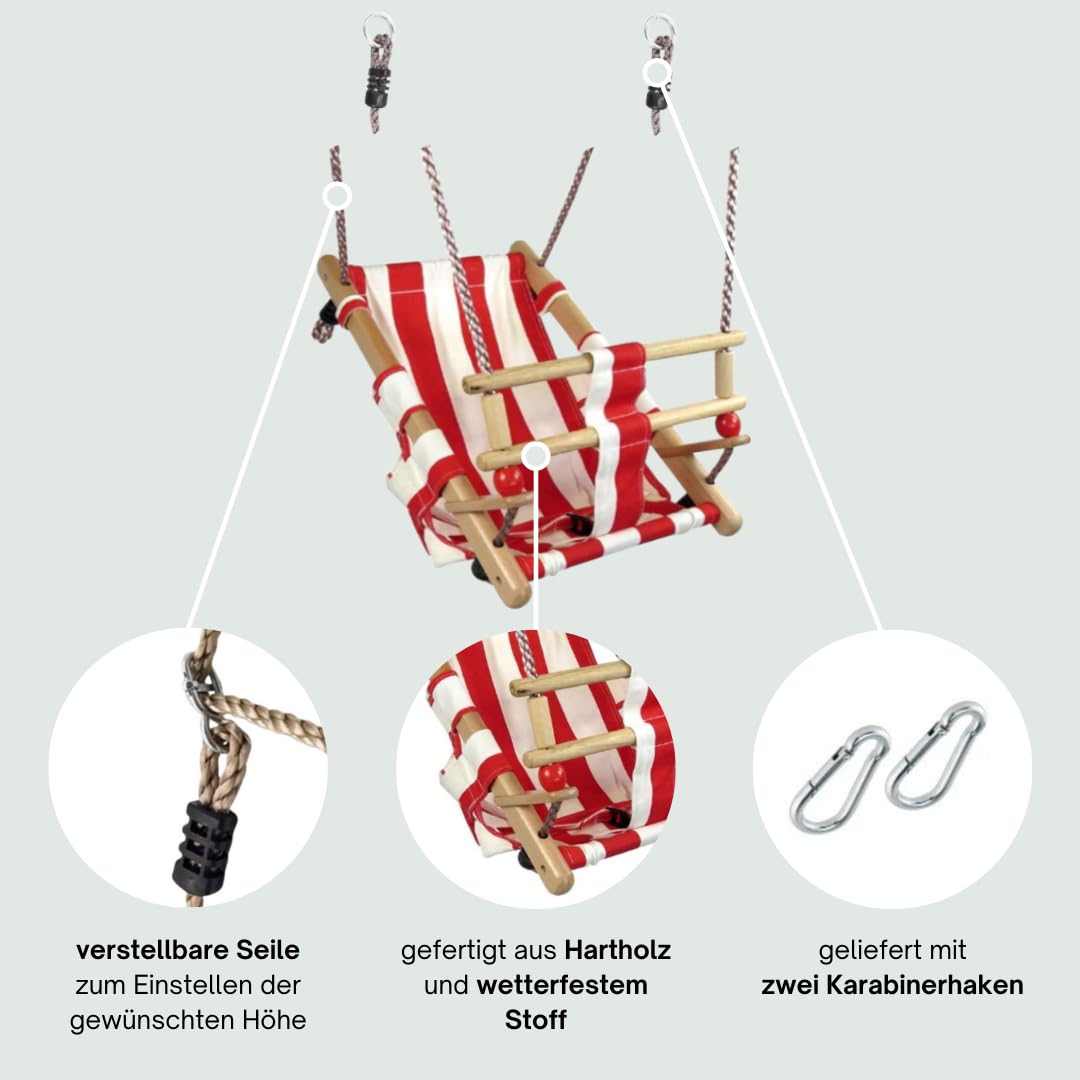 Balançoire Bébé Rouge Et Jaune – Siège Confortable Avec Sangle, Étrier Et Mousquetons De Suspension