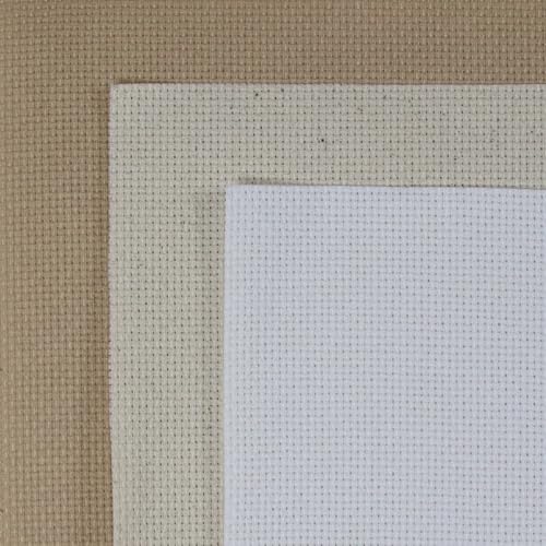 Image of KCS 3 pc of 15 inch x 18 inch(38cmx45cm) Counted Cross Stitch Cotton Aida Cloth Needlework Rolled Fabric Box,14CT,White+Oatmeal+Khaki