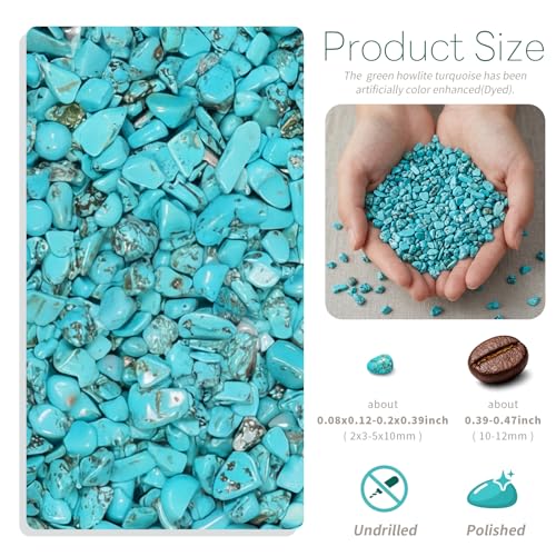Image of SUNYIK Howlite Turquoise Tumbled Chips Stone Crushed Pieces Irregular Shaped Stones 1pound(about 460 gram)