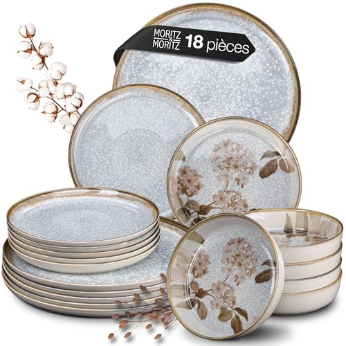 Moritz & Moritz BLOSSOM Service de table 18 pièces pour 6 personnes - Élégant ensemble d'assiettes florales en porcelaine de qualité supérieure
