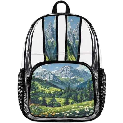 Nature Forest Clear Backpack for Stadium Events, Green Plants Waterproof Clear Bag for Women Men Adult Sport Work Daily Music Festival and Concerts4